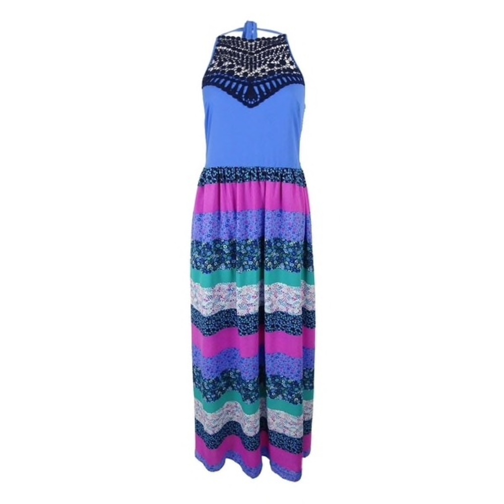 NWT Tommy Hilfiger Blue Printed Crochet Maxi Dress